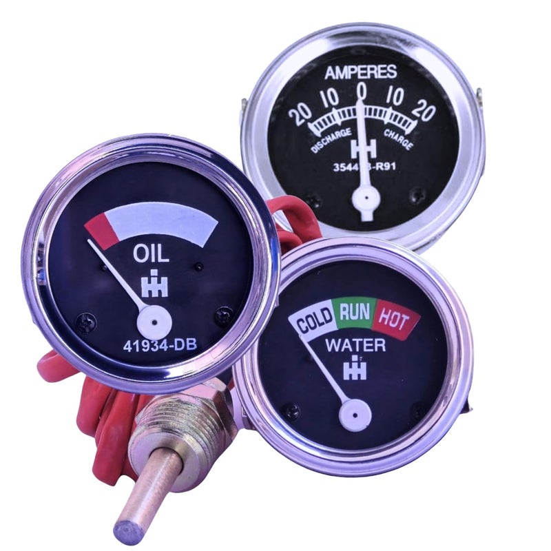 VR Autopedia 2inch 52MM Triple Gauge Kit – Oil Pressure, Ammeter & Water Temp – Fits Farmall H, M, Super A, 140, Super C, Super M, 300, 560, 400, Cub Tractors | IH Tractor Parts (1947-1954) - Image 1